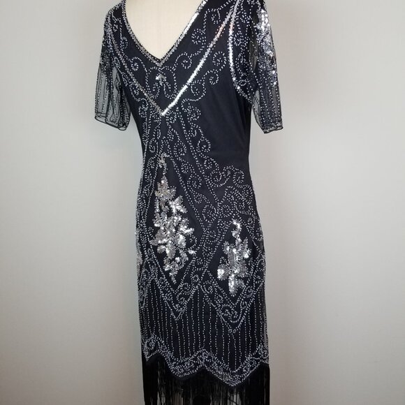 Classic 1920's Style Black Organza Beaded Flapper Style Dress NEW w/Tags Large - Picture 9 of 12